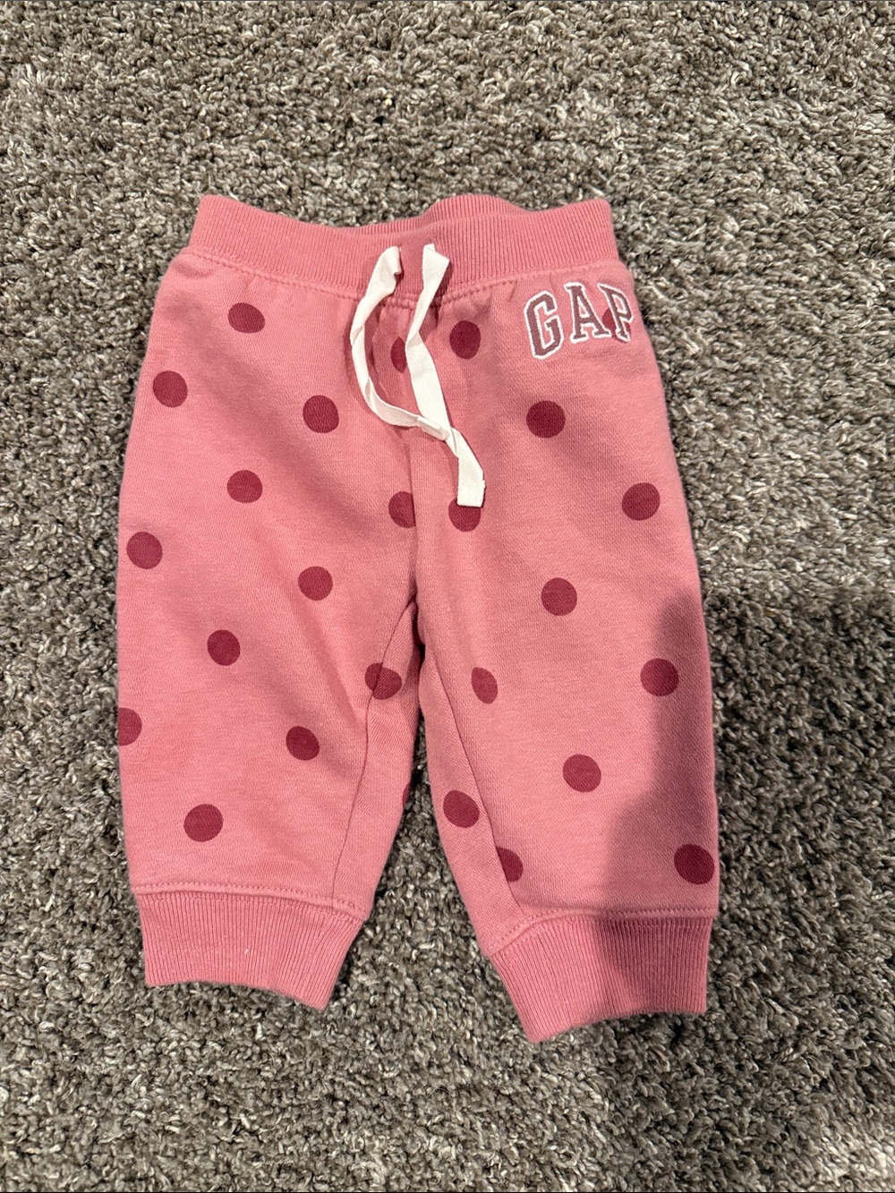 GAP Pink Polka Dot Joggers with Maroon Dots 3-6 baby gap